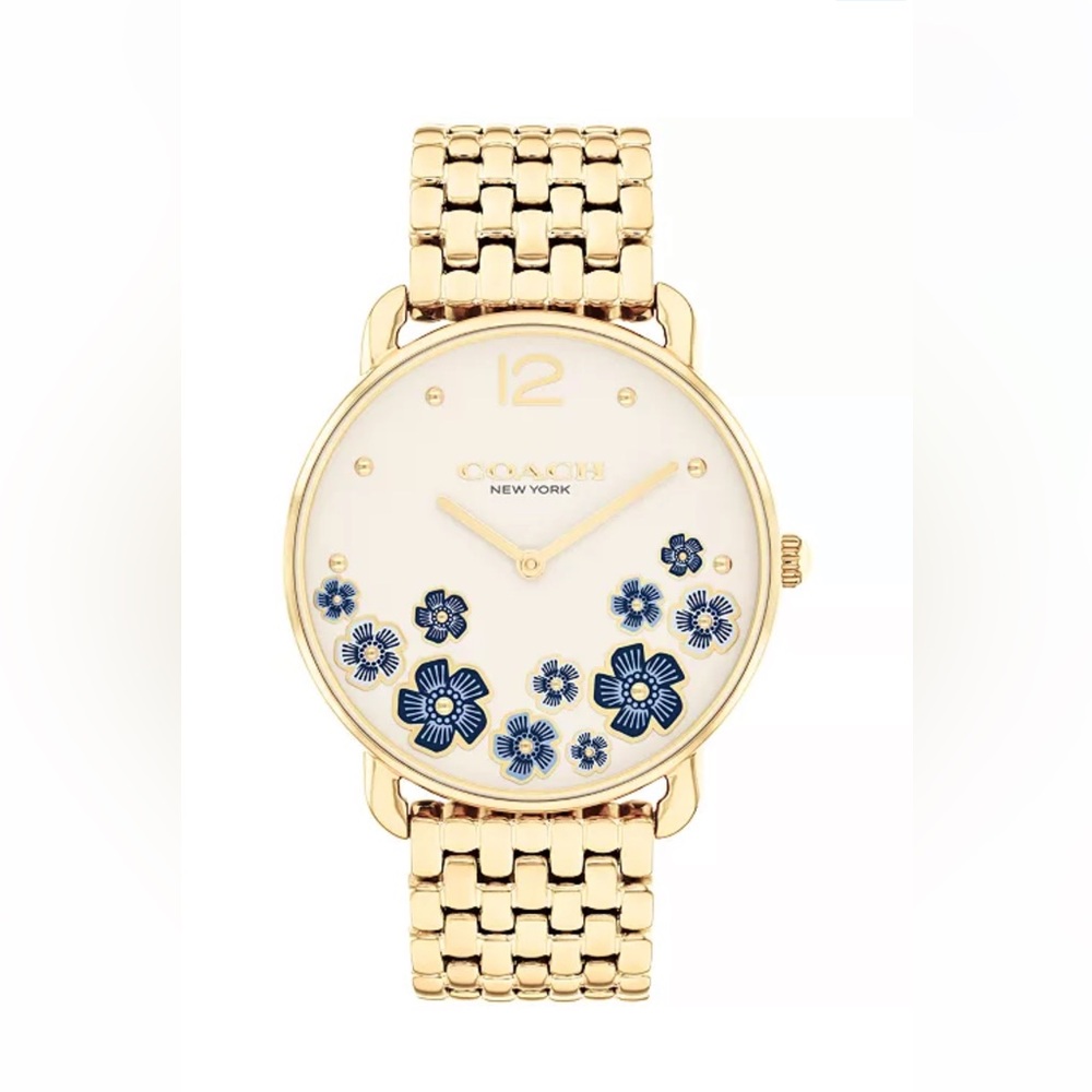 Coach Gold Tone Watch with Blue Floral Dial - Picture 3 of 6